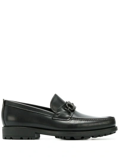 Shop Ferragamo Double Gancio Horsebit Loafers In Black