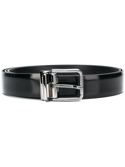 Dolce & Gabbana Leather Belt Adjustable Silver Hardware In Black