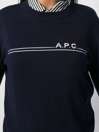 Shop Apc Logo Striped Jumper In Blue