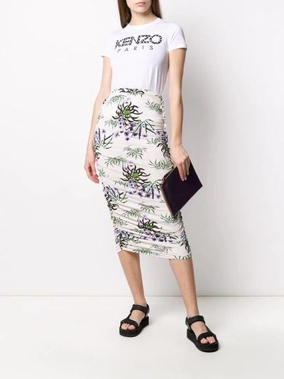 Shop Kenzo Sea Lily Print Ruched Skirt In Neutrals