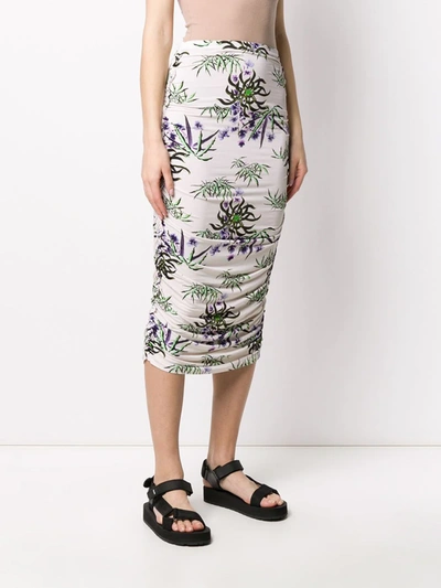 Shop Kenzo Sea Lily Print Ruched Skirt In Neutrals