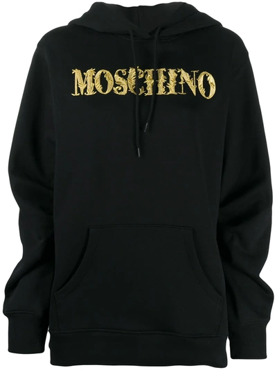 Shop Moschino Logo Embroidery Hoodie In Black