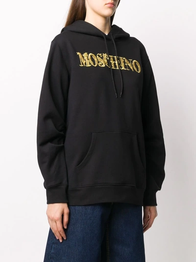 Shop Moschino Logo Embroidery Hoodie In Black