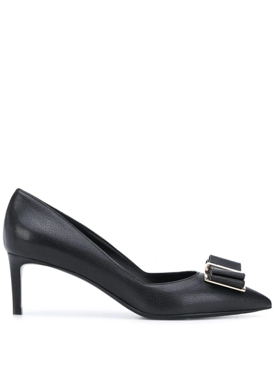 Shop Ferragamo Zaia Bow Embellished Pumps In Black