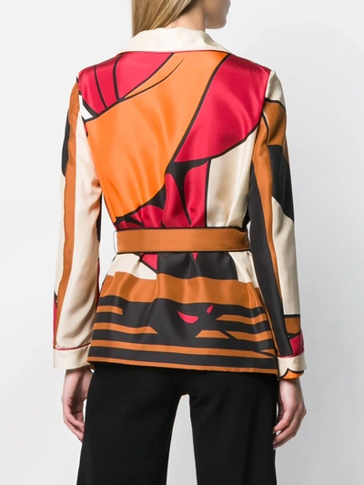 Shop Alberta Ferretti Graphic-print Belted Jacket In Neutrals