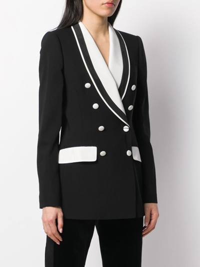 Shop Dolce & Gabbana Double Breasted Two Tone Blazer In Black