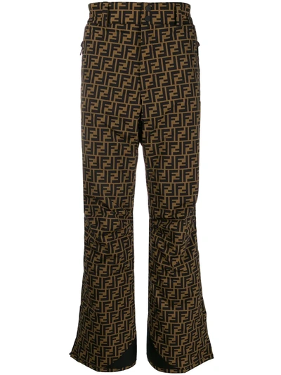 FENDI FF WIDE LEG HIGH-RISE TROUSERS - 棕色