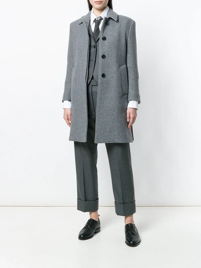 Shop Thom Browne Unlined Bal Collar Overcoat In Boiled Wool In Grey