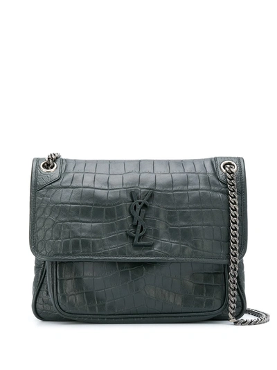 medium niki in crocodile-embossed leather