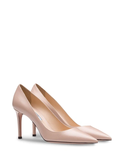 Shop Prada Saffiano Textured Patent Leather Pumps In Pink