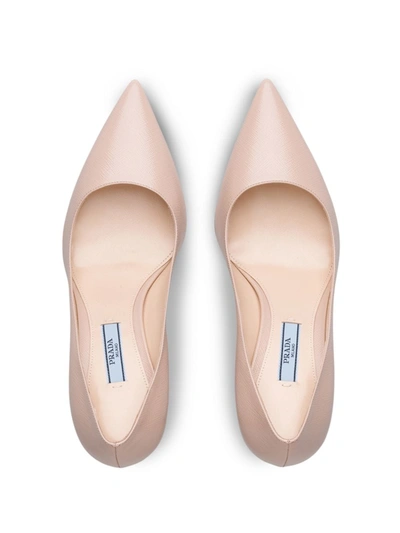 Shop Prada Saffiano Textured Patent Leather Pumps In Pink