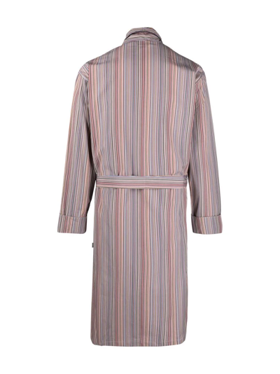 Shop Paul Smith Vertical Stripe Belted Robe In Red