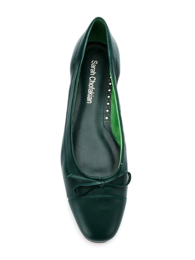 Shop Sarah Chofakian Bow Detail Ballerinas In Green