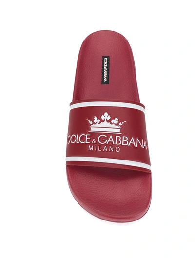 Shop Dolce & Gabbana Crown Embossed Slides In Red