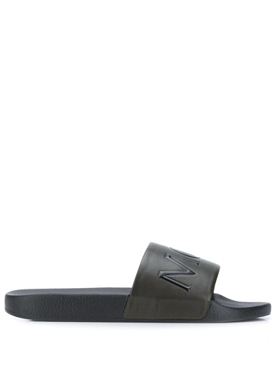 Shop Moncler Bastien Leather Slides In Green