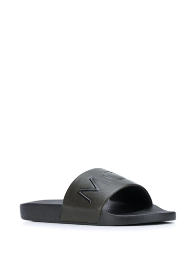 Shop Moncler Bastien Leather Slides In Green