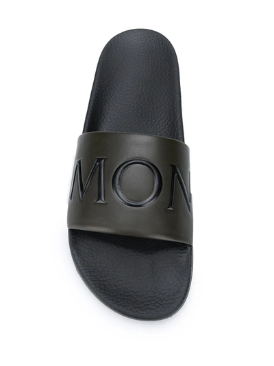 Shop Moncler Bastien Leather Slides In Green