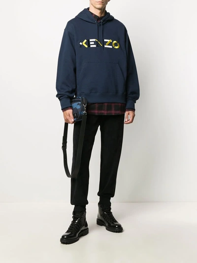 Shop Kenzo Embroidered Logo Hoodie In Blue