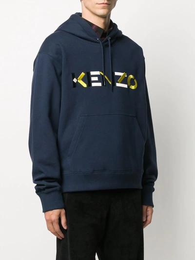 Shop Kenzo Embroidered Logo Hoodie In Blue
