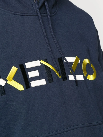 Shop Kenzo Embroidered Logo Hoodie In Blue