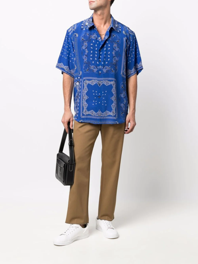 Shop Etro Bandana-print Silk Shirt In Blau