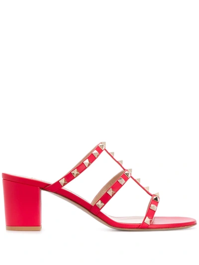 Shop Valentino Rockstud Sandals In Red