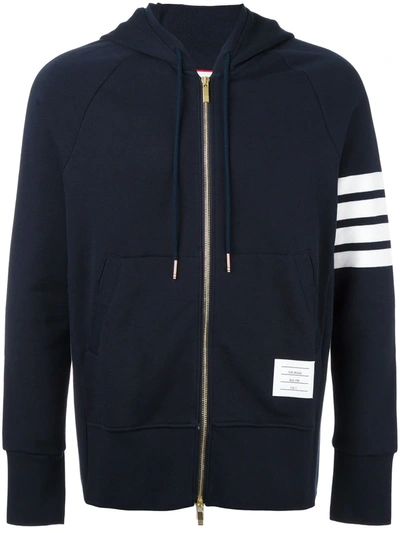 Shop Thom Browne 4-bar Jersey Zip-up Hoodie In Blue