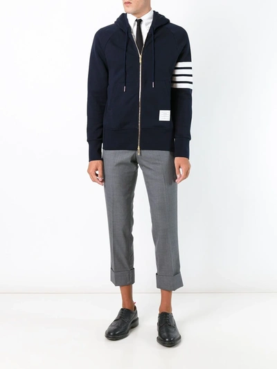 Shop Thom Browne 4-bar Jersey Zip-up Hoodie In Blue