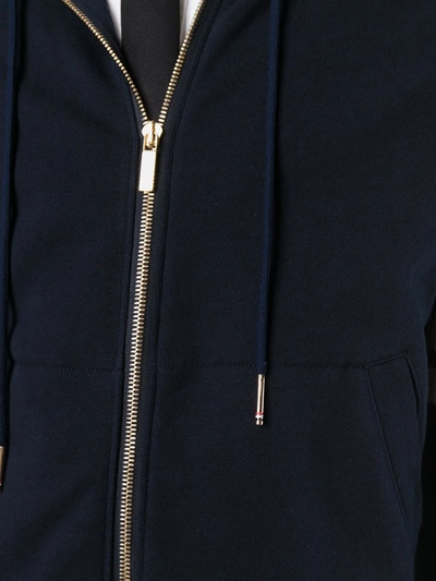 Shop Thom Browne 4-bar Jersey Zip-up Hoodie In Blue