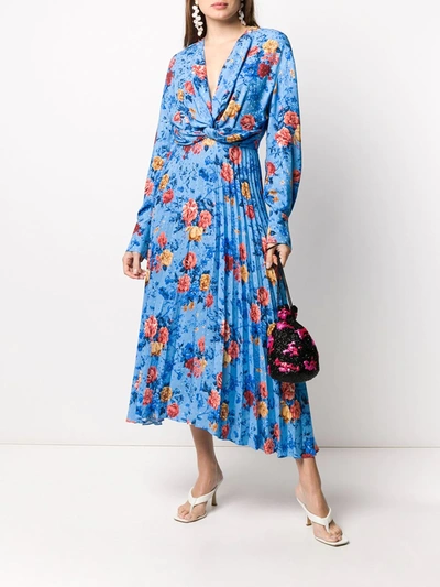 Shop Magda Butrym Floral-print Pleated Dress In Blue