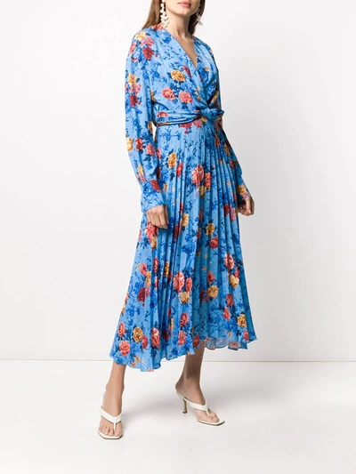 Shop Magda Butrym Floral-print Pleated Dress In Blue