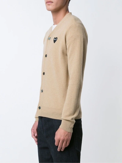 Shop Comme Des Garçons Play Embroidered Heart Cardigan In Neutrals