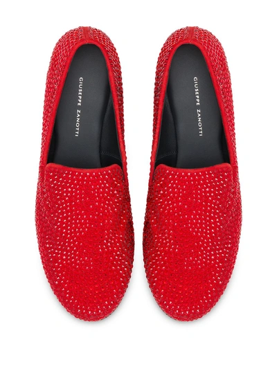 Shop Giuseppe Zanotti Crystal-embellished Loafers In Red