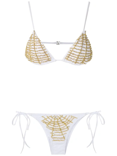 Shop Amir Slama Beaded Triangle Bikini Set In White