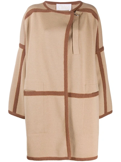 Shop Chloé Contrast Trims Cardi-coat In Brown