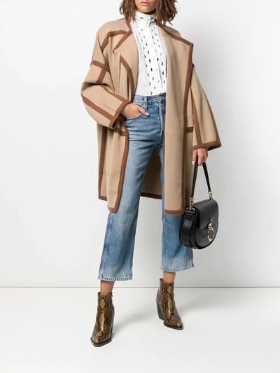 Shop Chloé Contrast Trims Cardi-coat In Brown