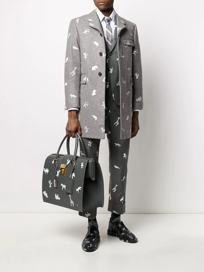 Thom Browne Animal-embroidered Cropped Trousers In Grey