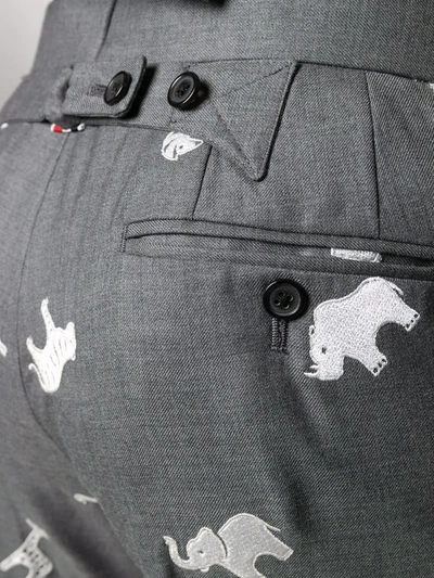 Thom Browne Animal-embroidered Cropped Trousers In Grey