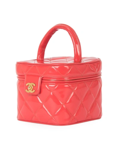 Pre-owned Chanel 1994-1996 Cc Diamond-quilted Cosmetic Vanity Bag In Red