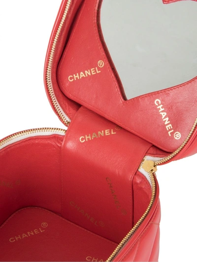 Pre-owned Chanel 1994-1996 Cc Diamond-quilted Cosmetic Vanity Bag In Red