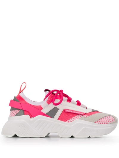 Dolce & Gabbana Dolce And Gabbana Pink Stretch Mesh Daymaster Sneakers In  White | ModeSens
