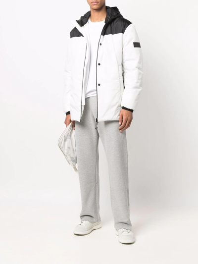 Shop Low Brand Colour-block Hooded Padded Jacket In White