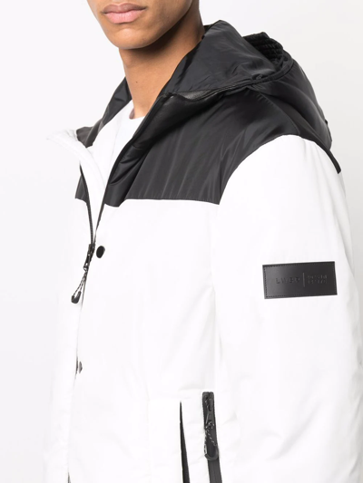 Shop Low Brand Colour-block Hooded Padded Jacket In White