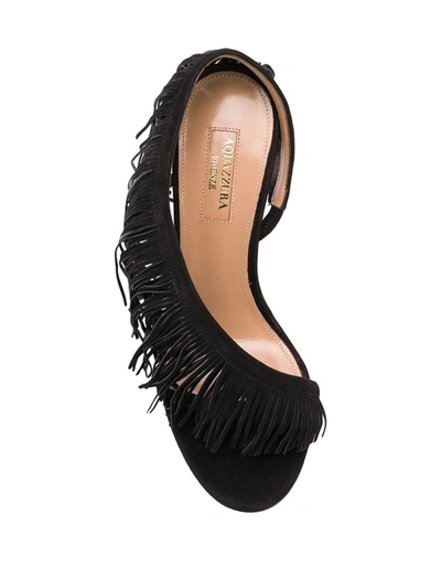 Shop Aquazzura Wild Fringe 105 Sandals In Black