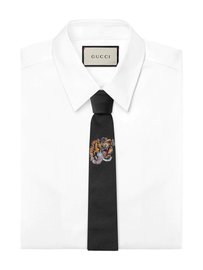 Shop Gucci Tiger Underknot Silk Tie In Black