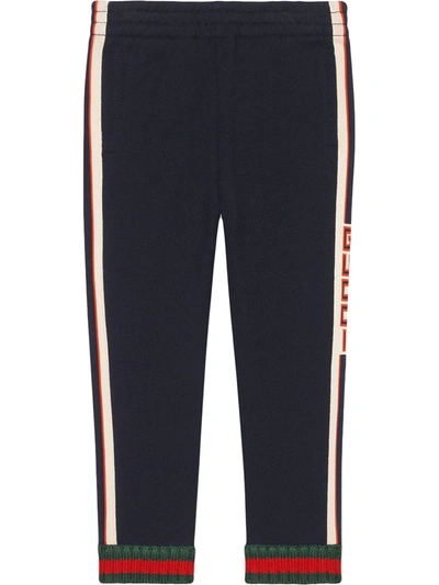 Shop Gucci Jacquard Trim Trackpants In Blue