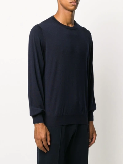 Brunello Cucinelli Men Crew-neck Sweater In Virgin Wool And Cashmere In Blue