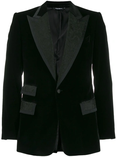 Shop Dolce & Gabbana Jacquard Panels Single-breasted Blazer In Black