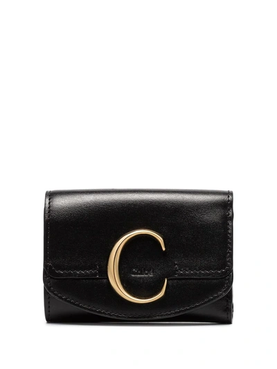 Shop Chloé Logo-plaque Leather Wallet In Black