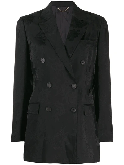 Shop Ferragamo Peonie Double-breasted Jacquard Blazer In Black